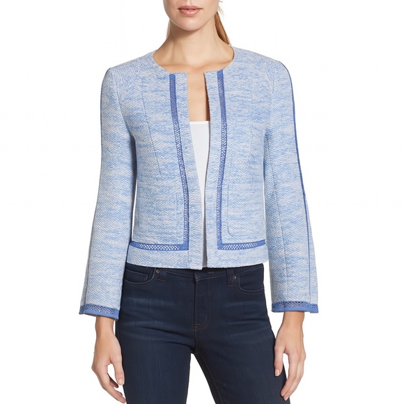 Nanette Lepore Light Blue New Graphic Tweed Jacket 🇺🇸 - Picture 1 of 9